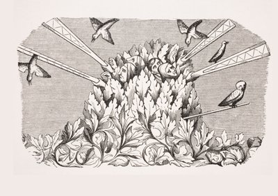 Bird Catching with Machine-like Extendable Arms, Reproduction of a Miniature in the 14th Century Manuscript 